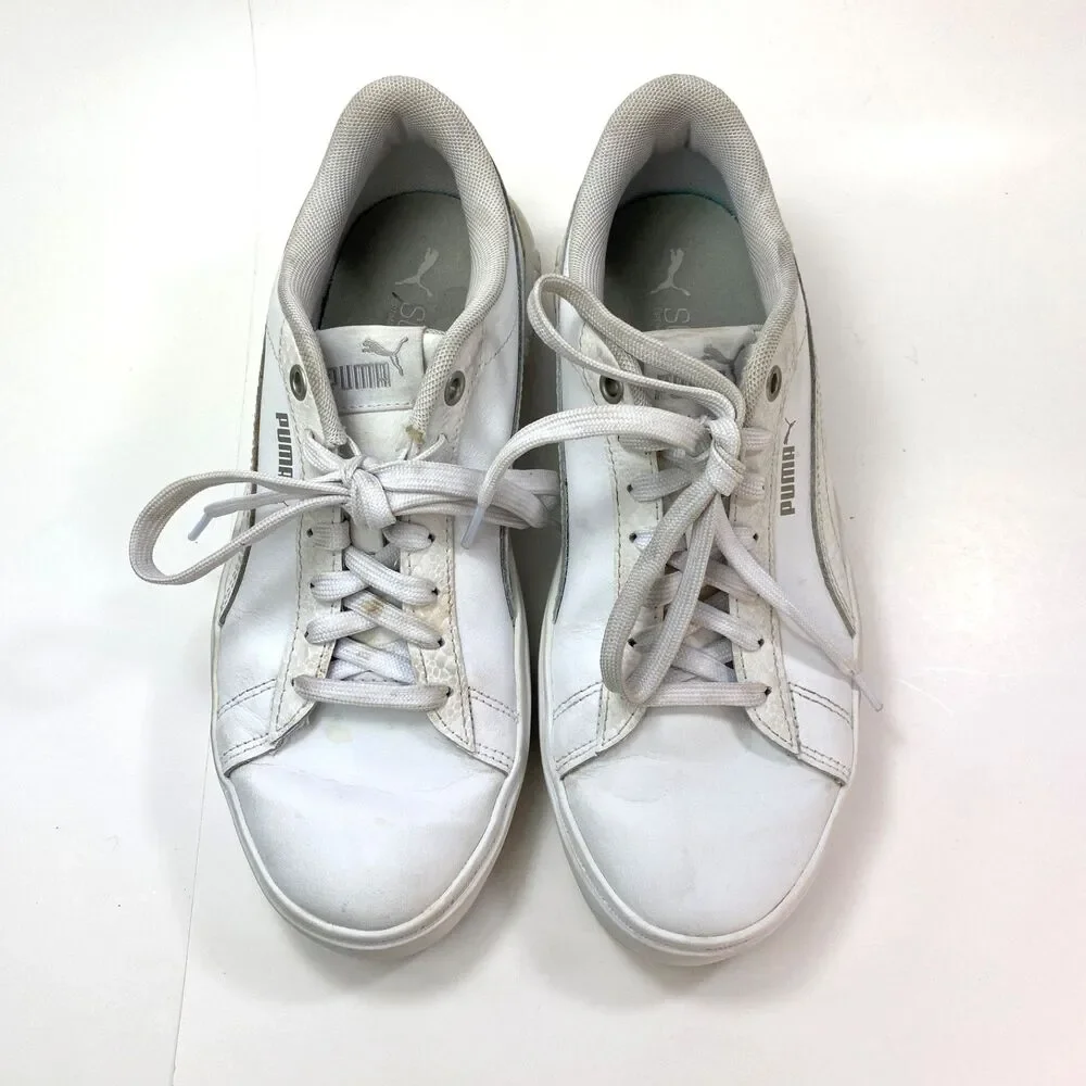 Puma White Leather Tennis Shoes Sneakers Size 8 Lace Soft Foam Cushioned Comfort